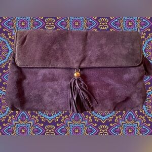 Laura Scott Deep Purple Suede Clutch with Suede Tassel- Vintage 1990’s